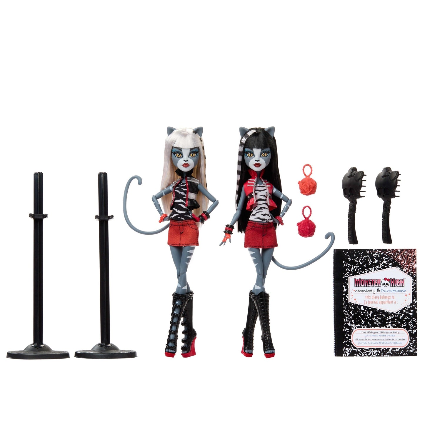 Monster High Boo-Riginal Creeproduction Meowlody And Purrsephone Dolls With Diary And Doll Stands