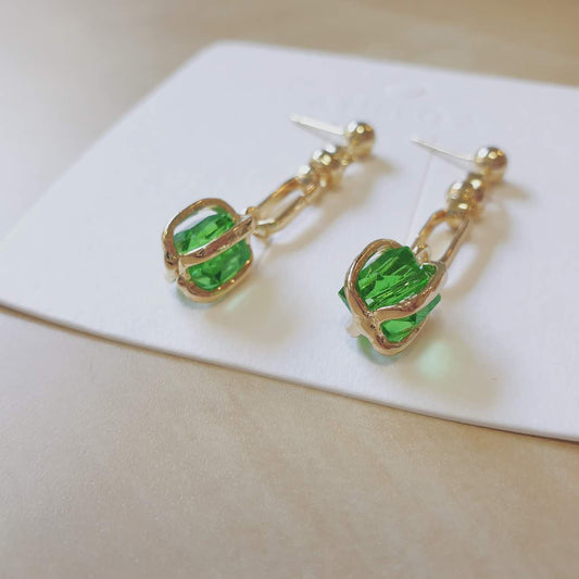 Luninana Earrings - Golden Green Crystal Earrings YX018