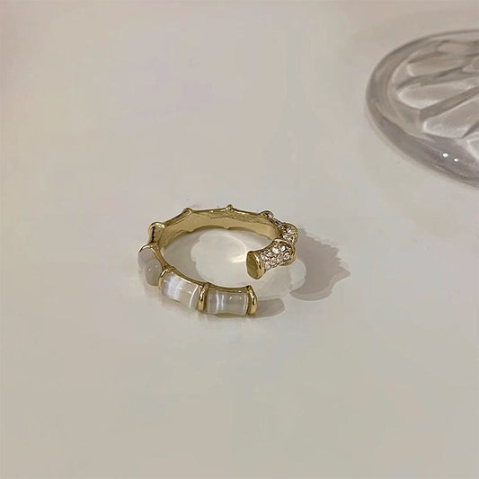 Luninana Ring - Bamboo With Pearl Joints Ring XX019