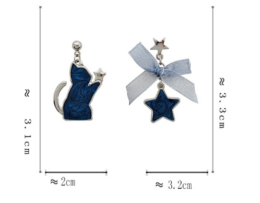 Luninana Earrings - Marble Blue Cat Earrings YBY041