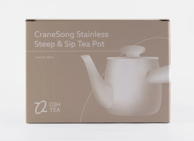 O2H Tea Crane Song Stainless Steep & Sip Tea Pot- Silver