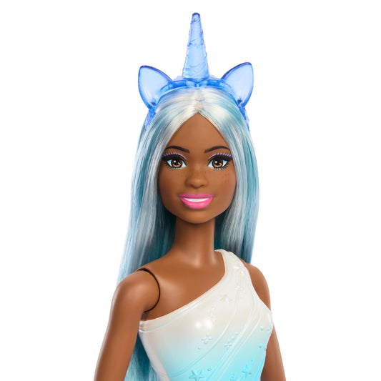 Barbie Poupée Licorne, Cheveux Bleus, Tenue Ombrée et Accessoires