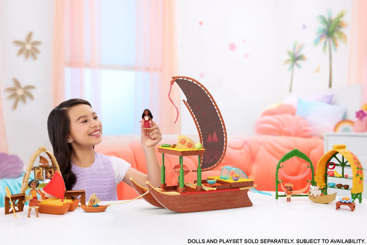 Disney Moana 2 Toys, Moana & Simea Village Home Playset, 2 Small Dolls, Friend Figure & 15 Accessories