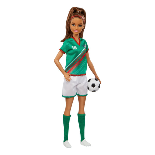 Barbie Soccer Doll, Brunette, #16 Uniform, Soccer Ball, Cleats, Socks, 3 & Up