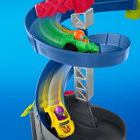 Little People Hot Wheels Circuit Cascades Spirales, 2 Véhicules