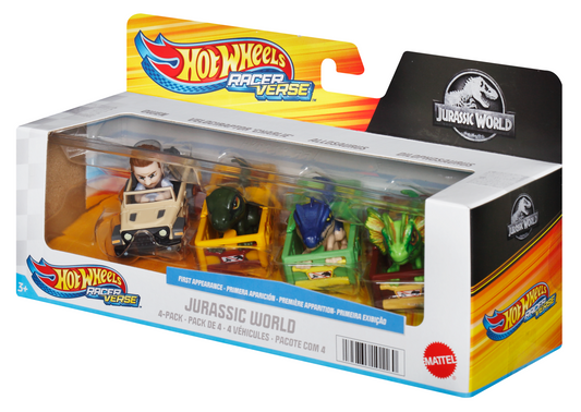 Hot Wheels Racerverse Coffret de 4Véhicules Métal Jurassic World
