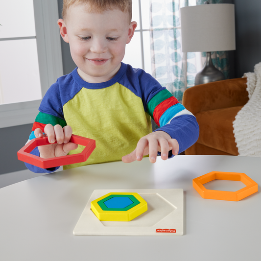 Fisher-Price Mini Puzzle Arc-en-Ciel en Bois Hexagone, 5Éléments