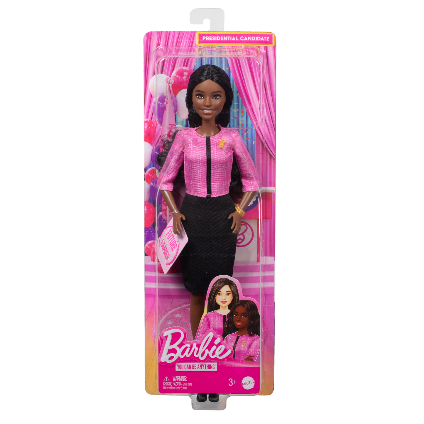 Barbie Future Leader Doll With Dark Brown Hair, 2 Golden Bracelets & Pin, Includes Sticker