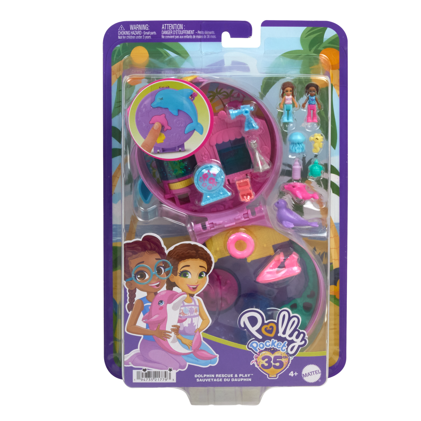 Polly Pocket Coffret Sauvetage du Dauphin, 2Micro-Poupées, Anim.