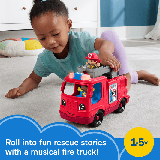 Fisher-Price Little People Fire Truck Musical Toddler Toy With Lights & 2 Figures, Multilanguage Version