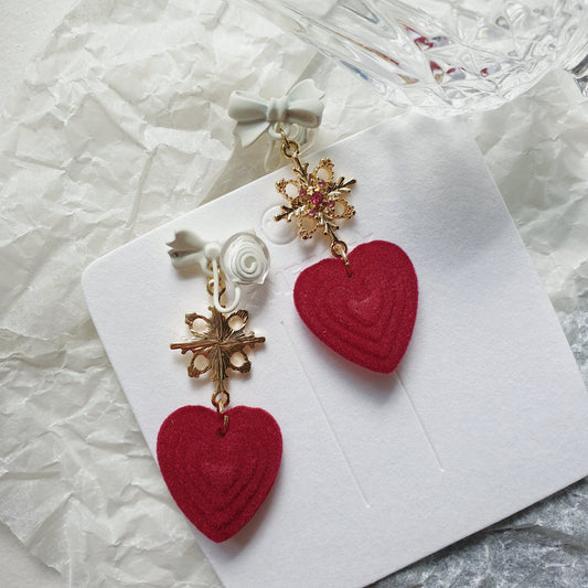 Luninana Clip-on Earrings - Majestic Red Heart Earrings LL011