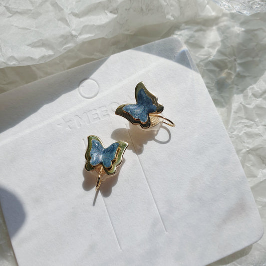 Luninana Clip-on Earrings - Blue Marble Double Layer Butterly Earrings LL013
