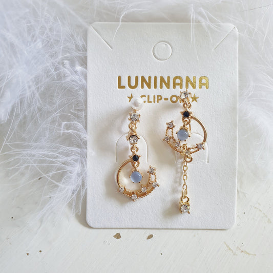 Luninana Clip-on Earrings - Hanging Moon with Pearl Earrings LL014