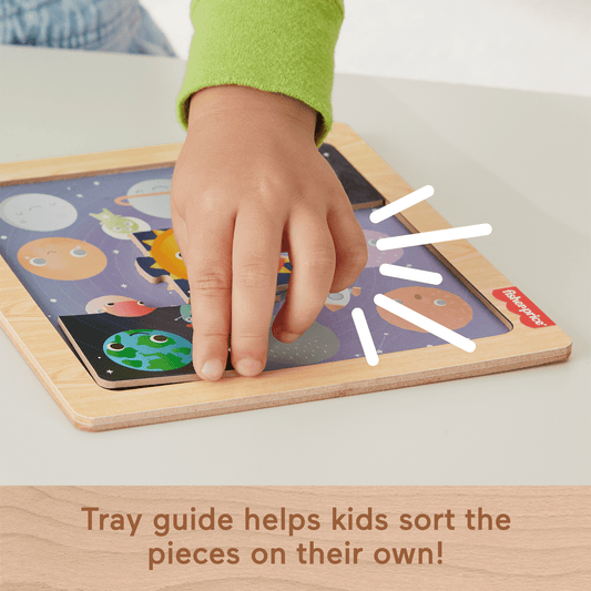 Fisher-Price Wooden Jigsaw Puzzle Space Theme For Toddlers & Preschool Kids, 9 Wood Pieces