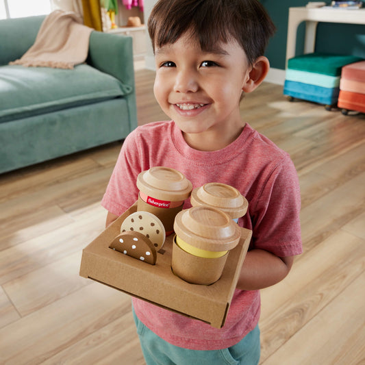 Fisher-Price Coffret Café Pour Emporter en Bois, 15Éléments