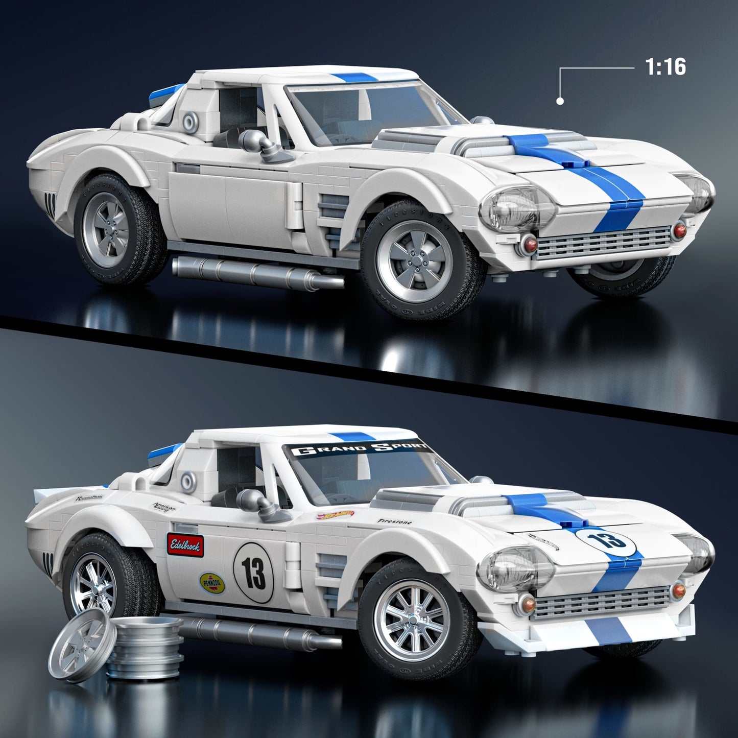 Mattel Brick Shop Hot Wheels Corvette Grand Sport, Kit de Construction de Jouets 918 Pièces, de Collection