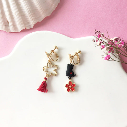 Luninana Clip-on Earrings - The Black Sakura Cat YBY012