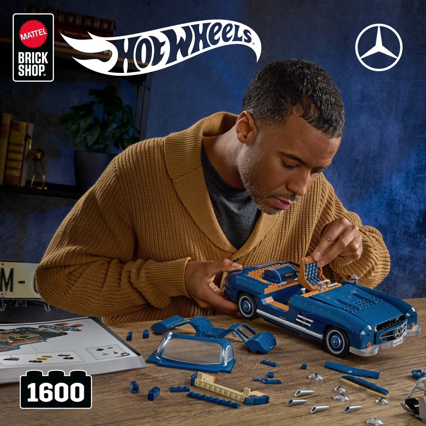 Mattel Brick Shop Hot Wheels Mercedes-Benz 300 SL Building Toy Kit (1600 Pieces), for Collectors