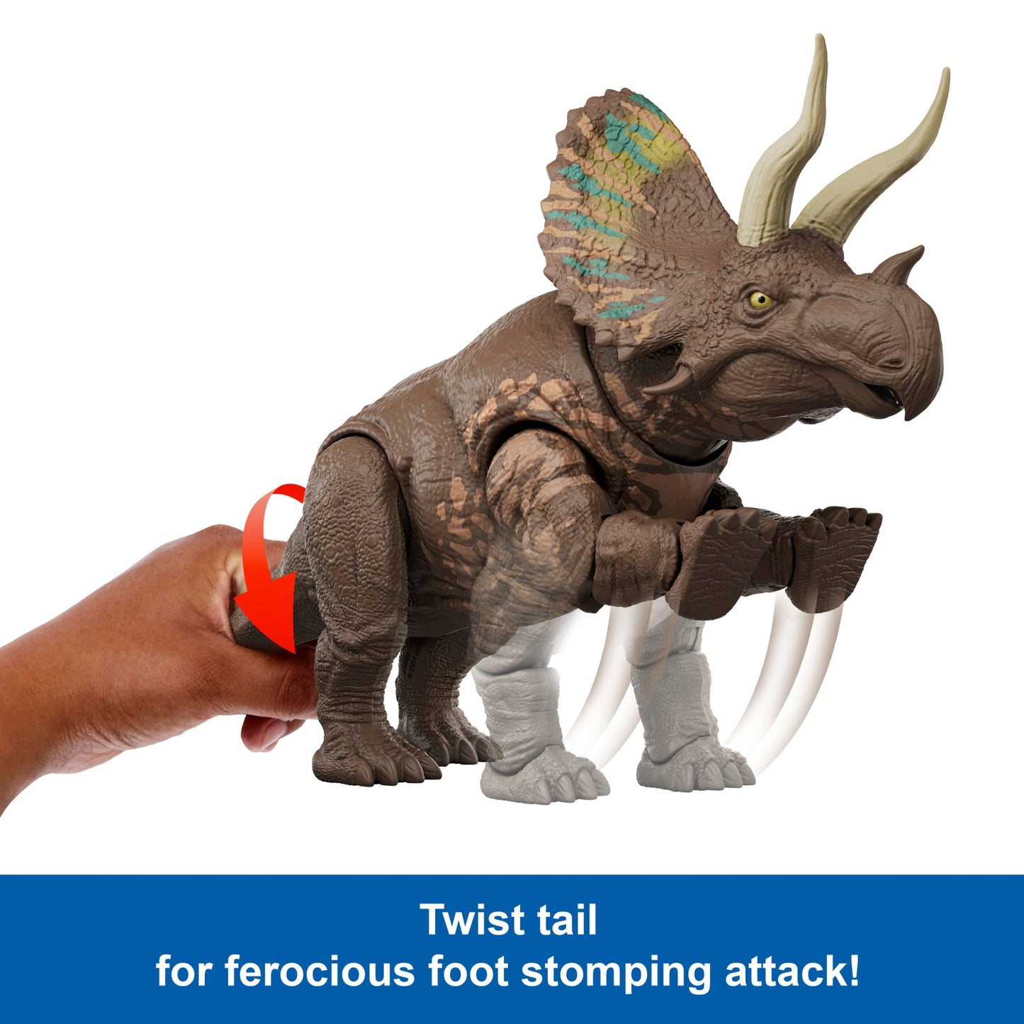 Jurassic World Rebirth Gigantic Thrashers Eotriceratops Dinosaur Figure Toy, Tail Activated Attack