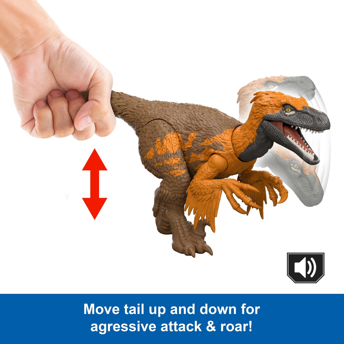 Jurassic World Rebirth Wild Roar Utahraptor Dinosaur Toy, Tail Controlled Attack Chomp & Sound