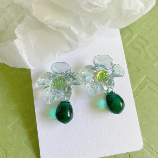 Luninana Earrings -  Crystal Jade Flower Earrings LL005
