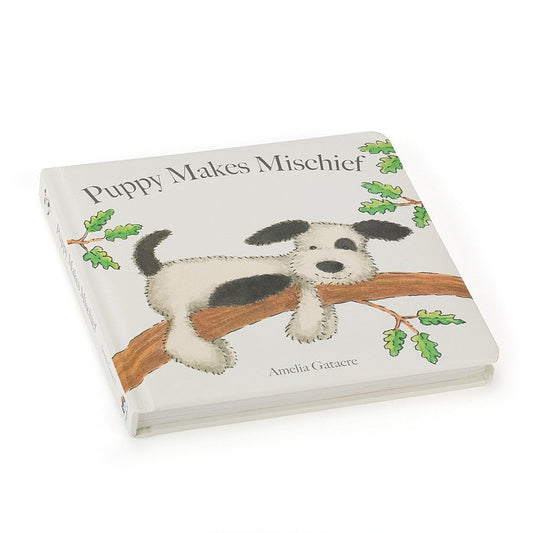 Jellycat Book Puppy Makes Mischief (Bashful Black & Cream Puppy) 19cm