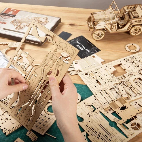 Robotime 3D DIY Wooden Puzzle Mechanical Gear Army Field Car MC701