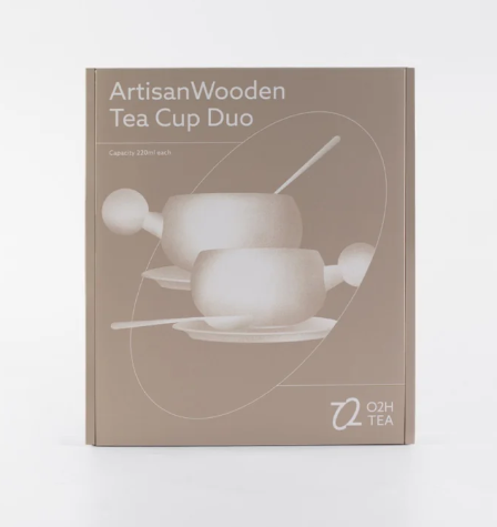 O2H Tea Artisan Wooden Tea Cup Duo - Black Set