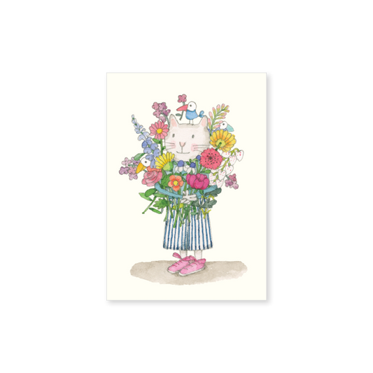 Affirmations - Twigseeds Mini Card - Cat with flowers - T342