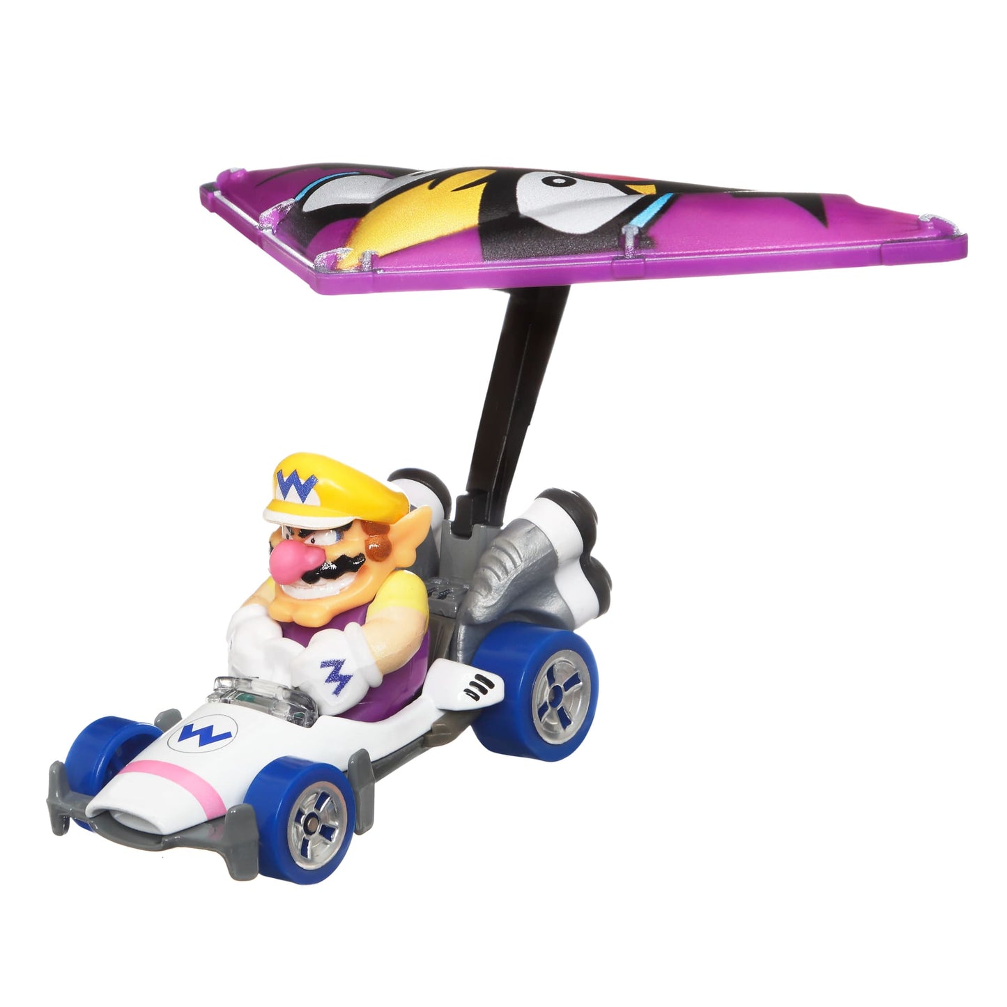 Hot Wheels Mario Kart Veículo de Brinquedo Waluigi B-Dasher com Wario Wing