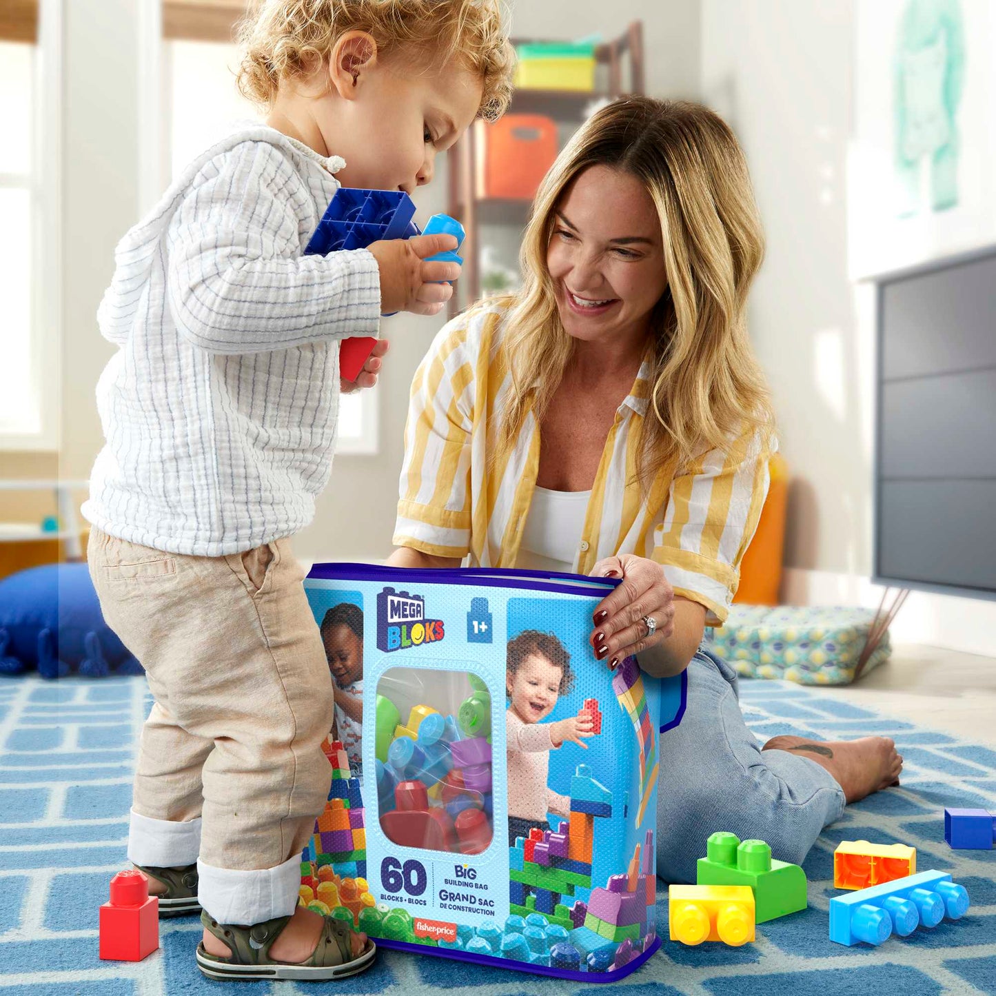 Mega Bloks Jogo de Construção Bolsa de Construção de 60 peças azul