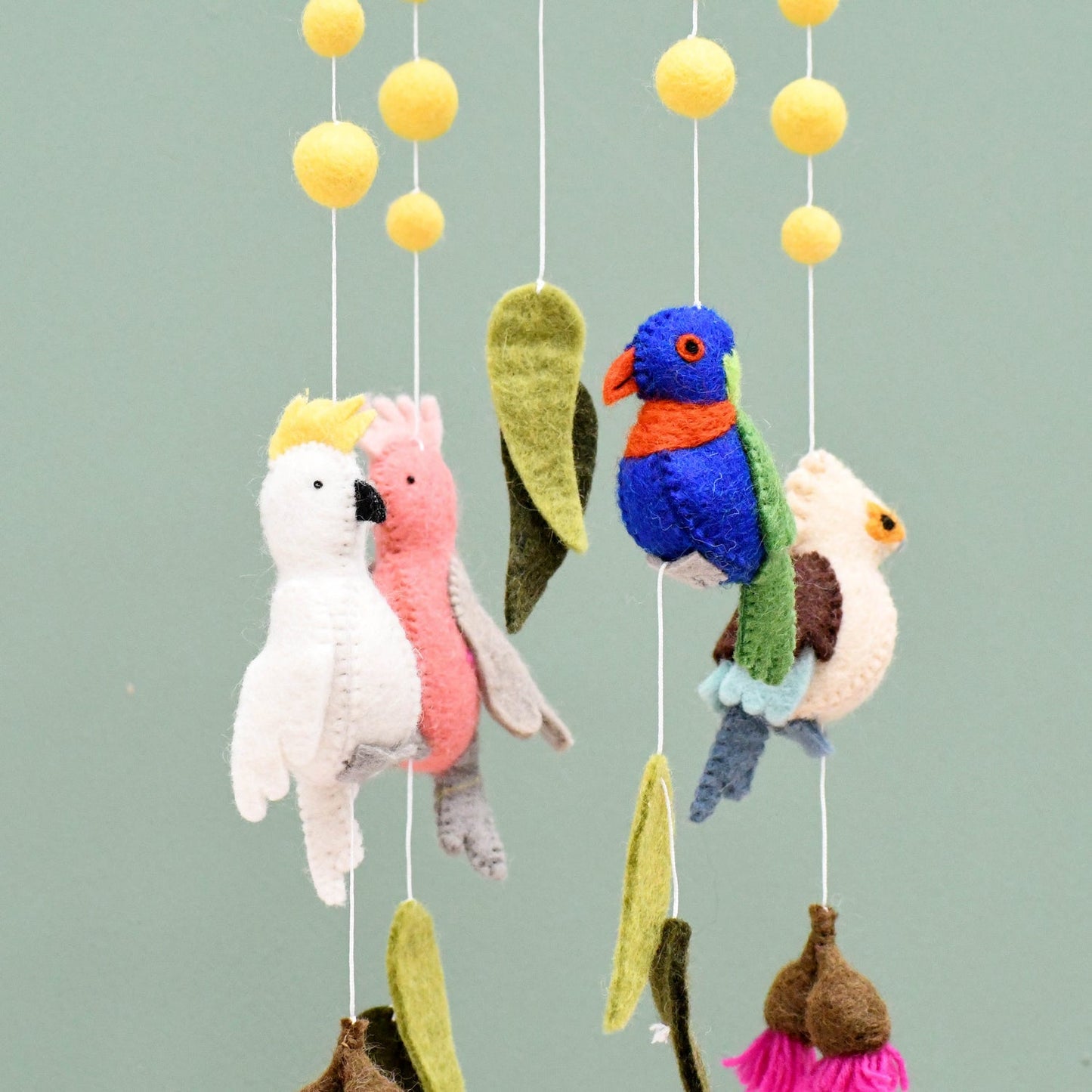 Tara Treasures - Baby Cot Mobile - Australian Birds - Cockatoo, Lorikeet, Galah and Kookaburra
