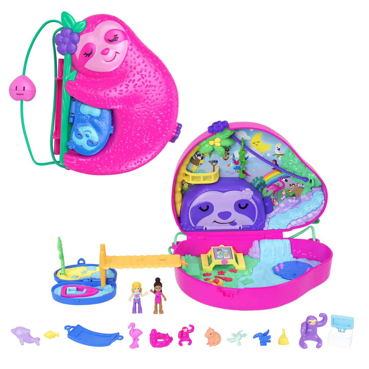 Pollypocket-La Famille des Paresseux-Coffret 2en1, Jouet de Voyage