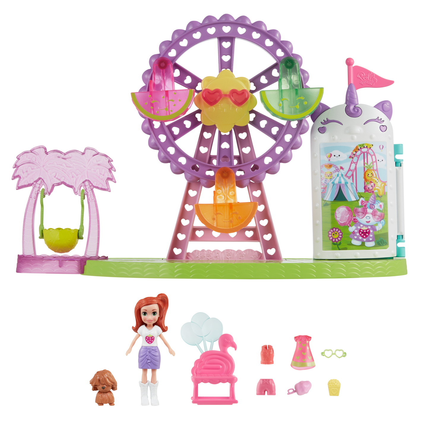 Polly Pocket Tropical Treats Carnival Playset With 3-Inch Lila Doll, 1 Pet, 10 Accessories & Ferris Wheel