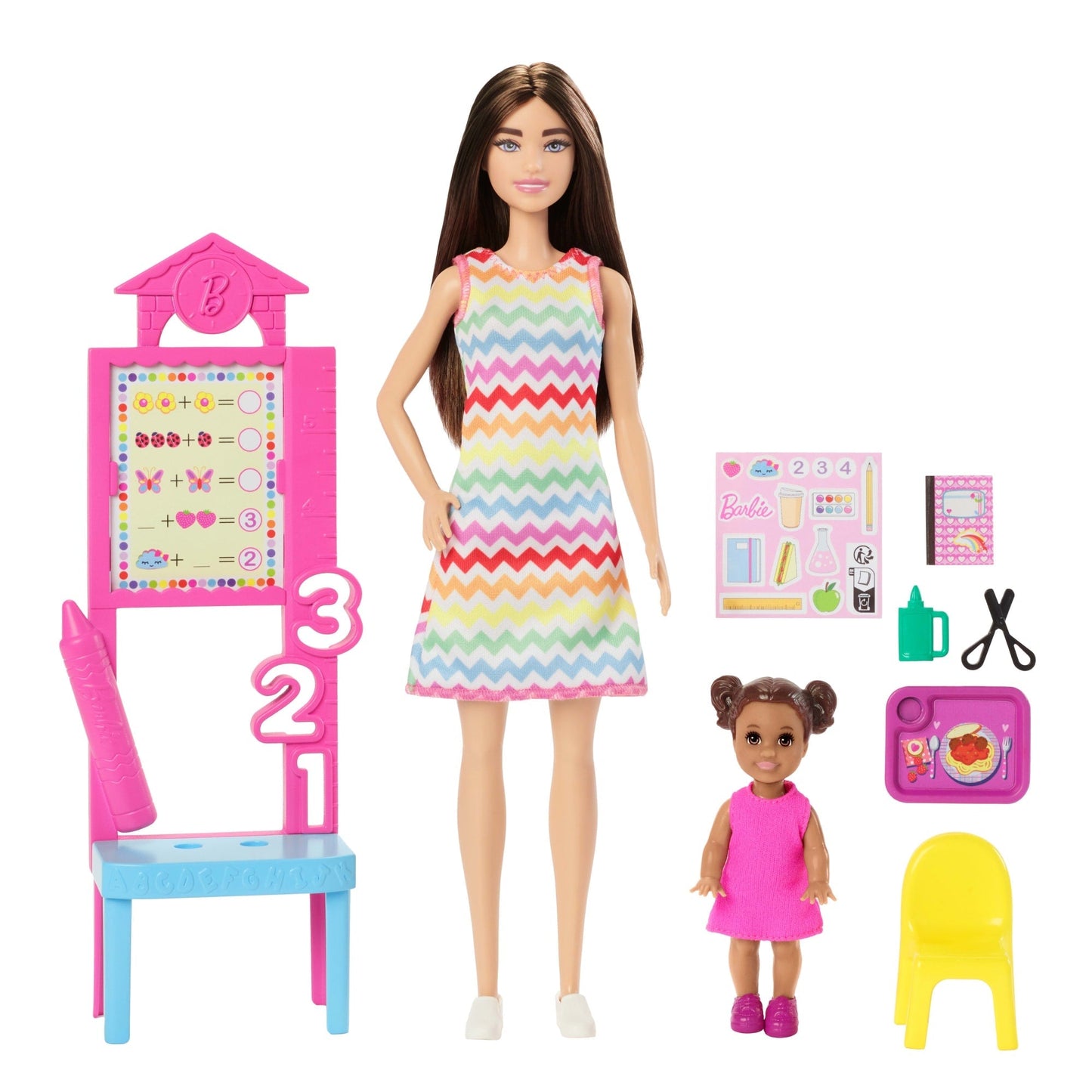 Barbie  Poupée  enseignante, Brunette, Tout-Petit et Accessoires
