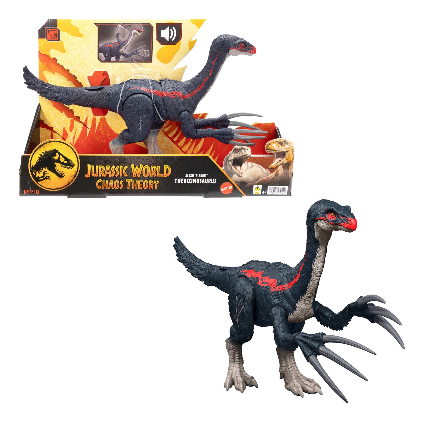 Figurine de Dinosaure Therizinosaurus Slash N Roar Monde Jurassique, Jouet D’Attaque Émettant des Sons, La Théorie du Chaos