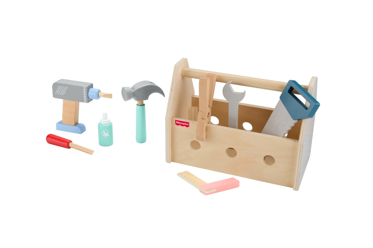 Fisher-Price  Coffret Boîte à Outils en Bois, 9Éléments en Bois