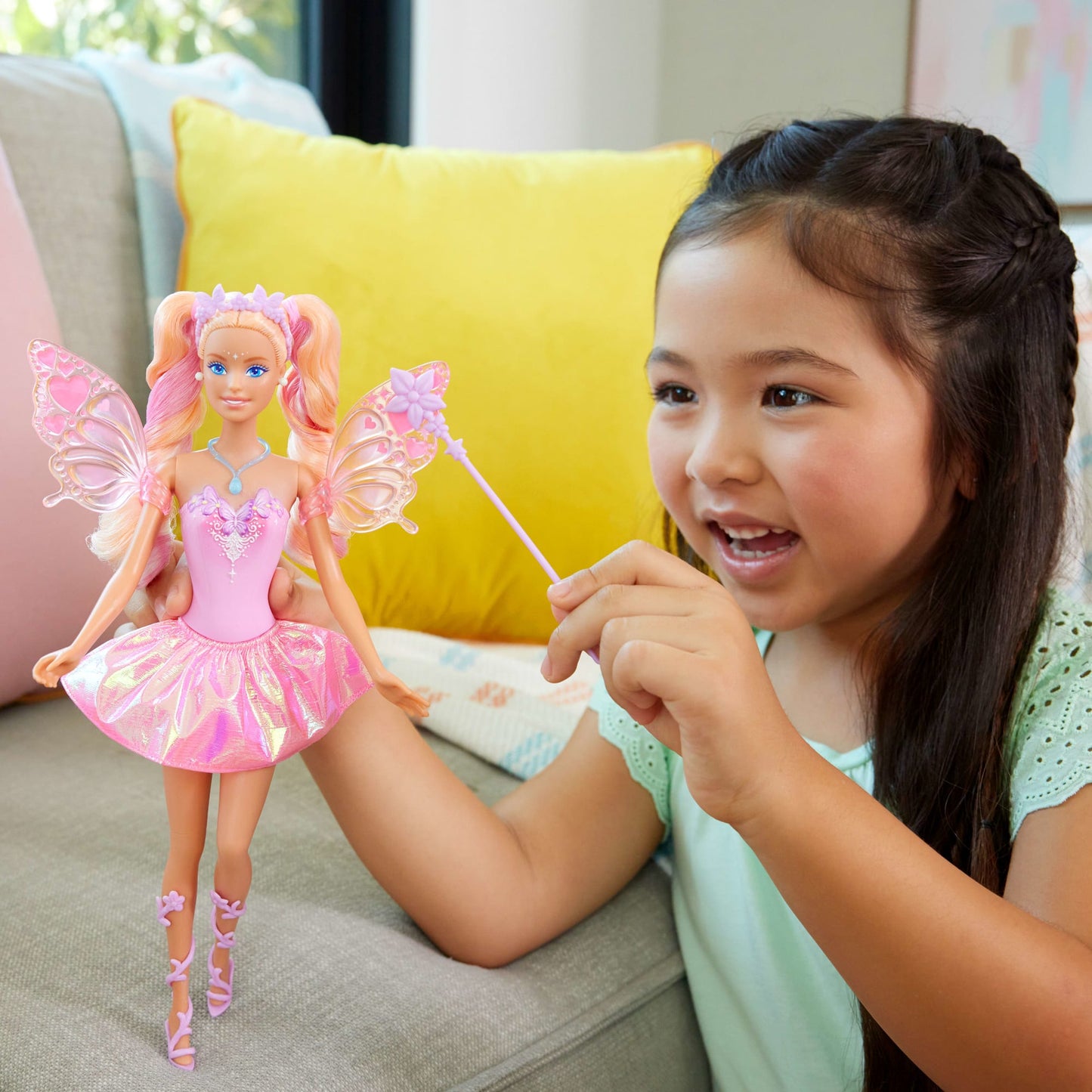 Barbie Fantasy Fairy Doll With Color-Change Wings And Outfit, Includes Toy Wand With Sponge & Fashion Accessories