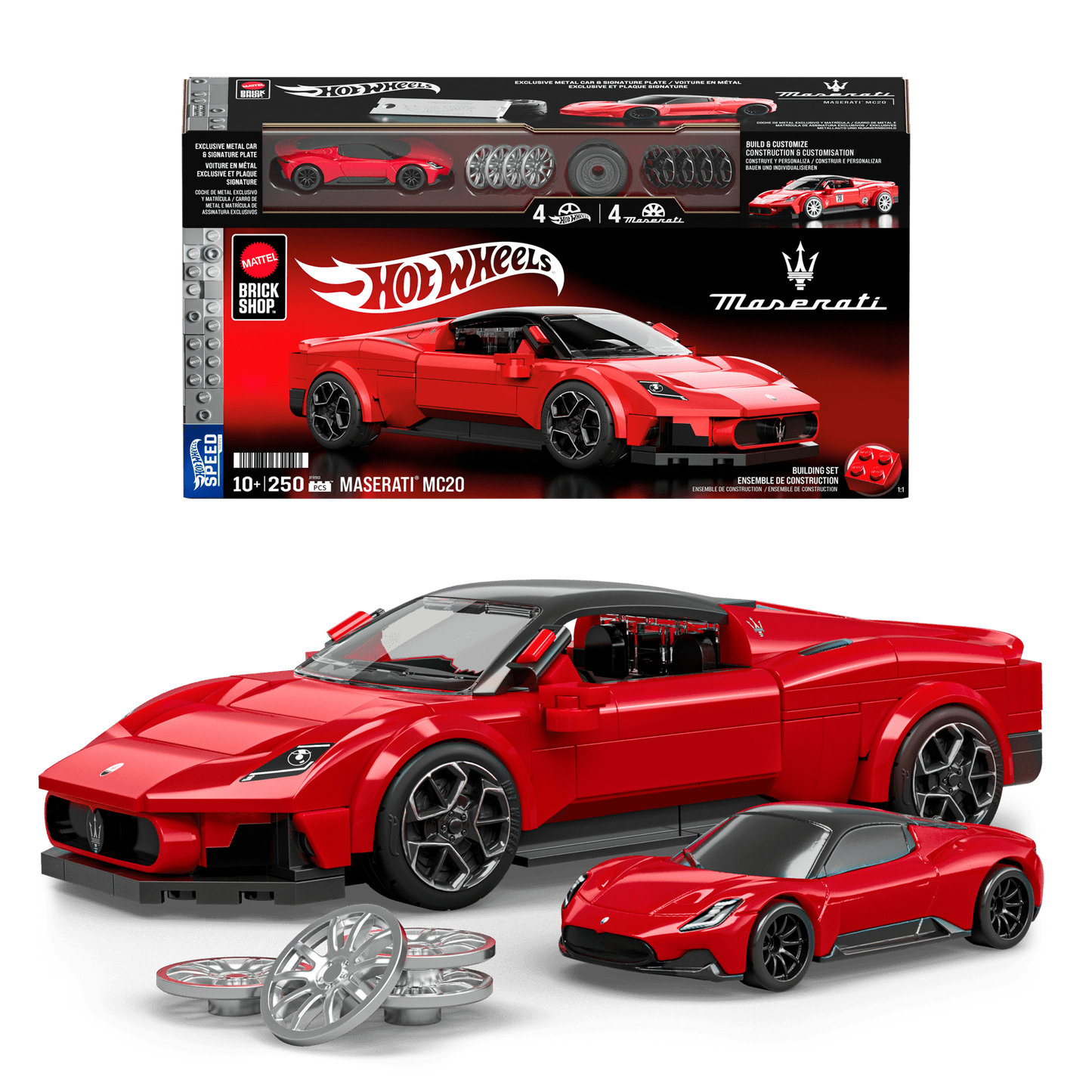 Mattel Brick Shop Hot Wheels Maserati Mc20, Kit de Construction de Jouets 250 Pièces, de Collection