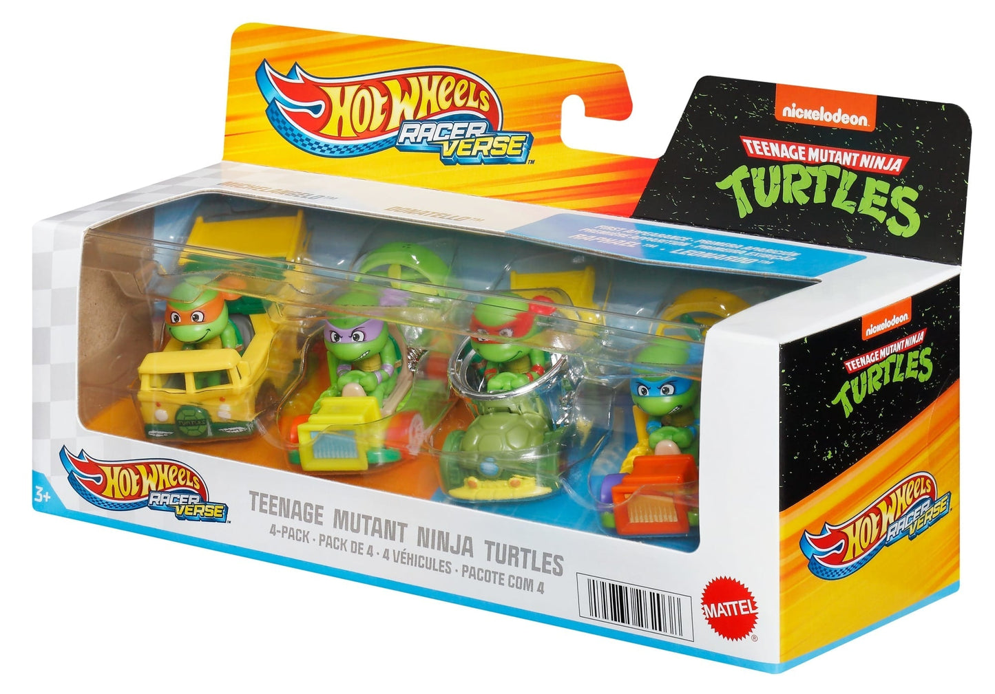 Hot Wheels RacerVerse Vehículo de Juguete Tortugas Ninja Paquete con 4 Personajes