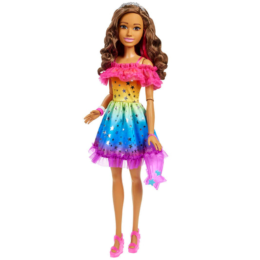 Barbie Poupée Grand Format 71,12 Cm, Brunette, Robe Arc-en-Ciel