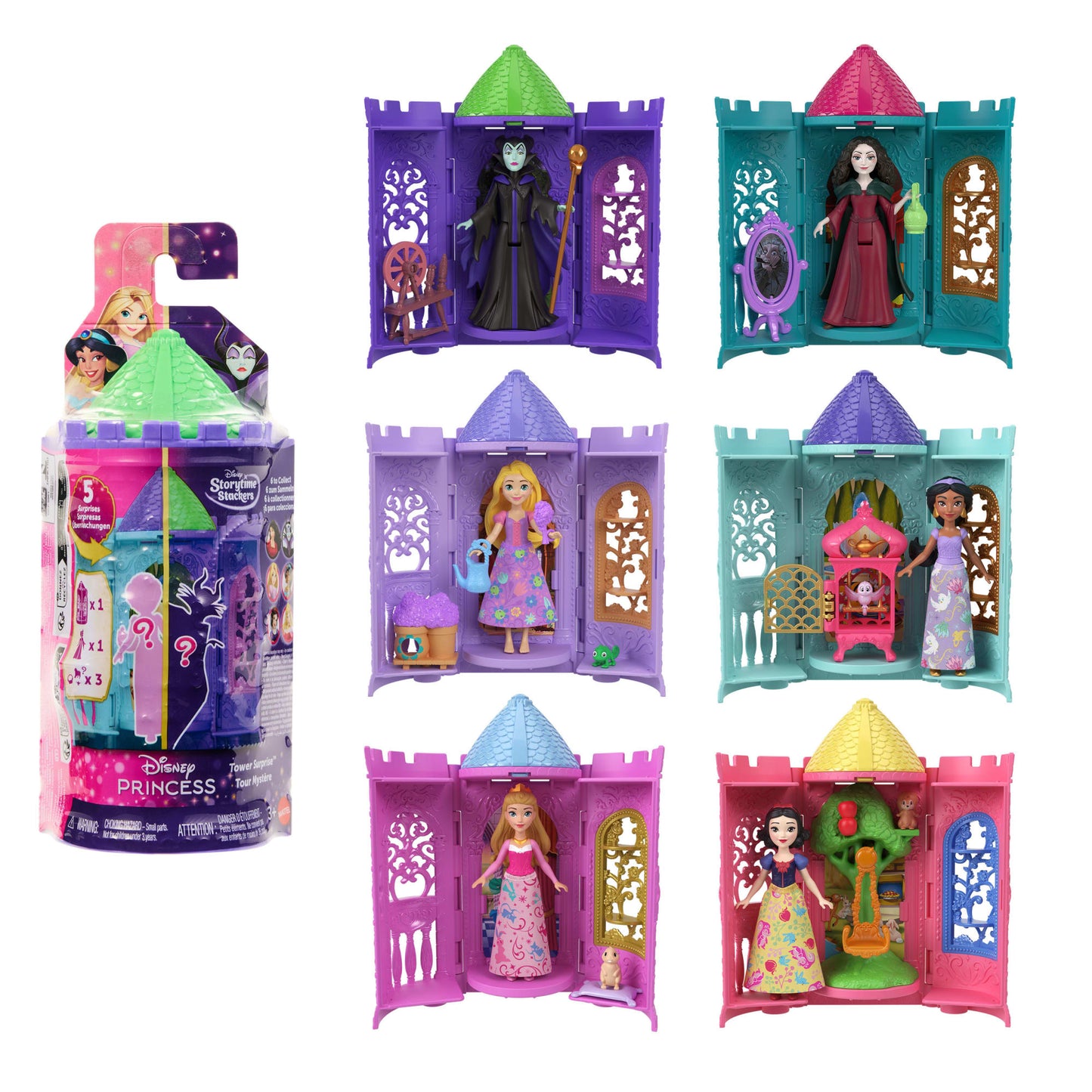 Disney Princess Or Villains Tower Surprise Small Doll & Stacking Playset Accy (Characters May Vary)