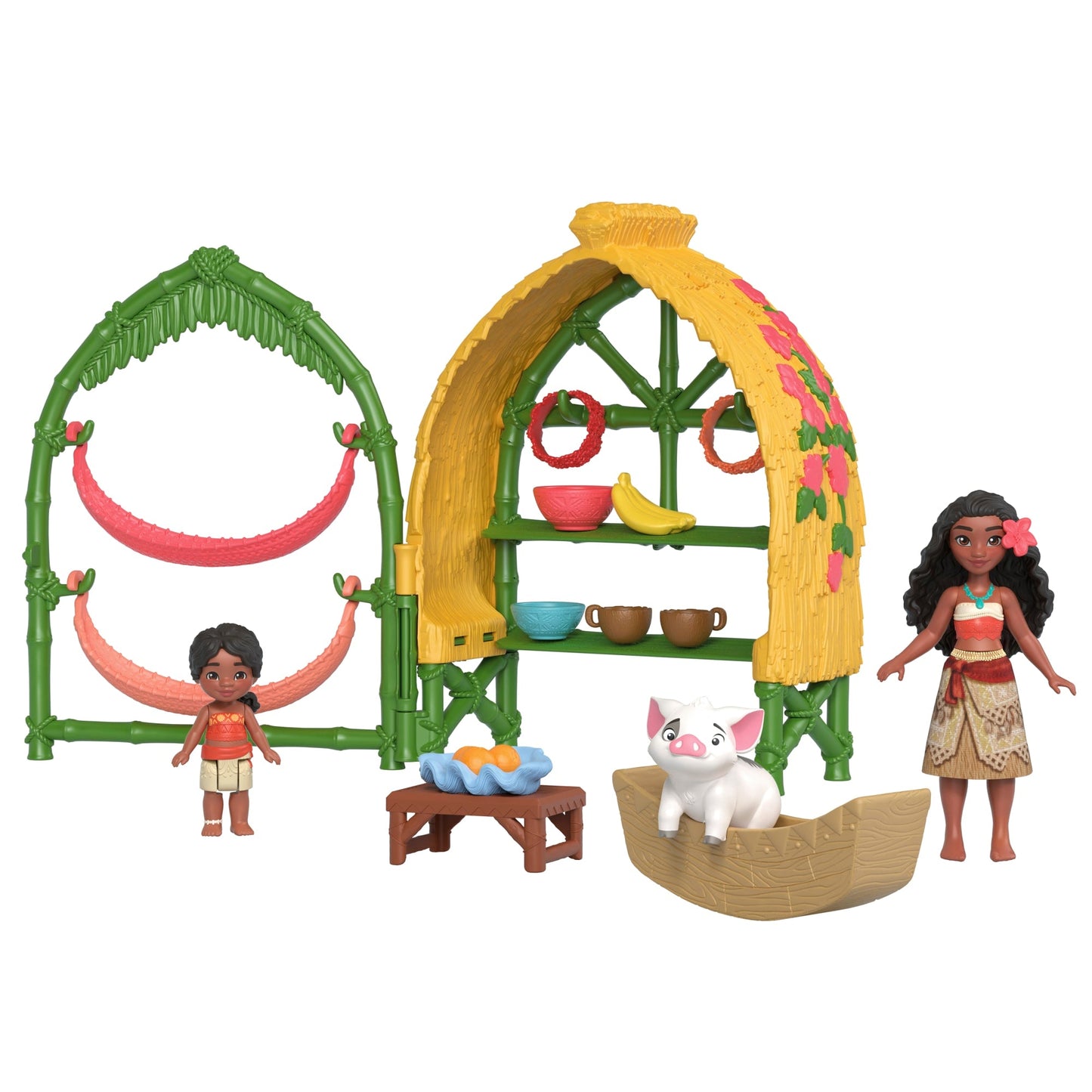 Disney Moana 2 Toys, Moana & Simea Village Home Playset, 2 Small Dolls, Friend Figure & 15 Accessories