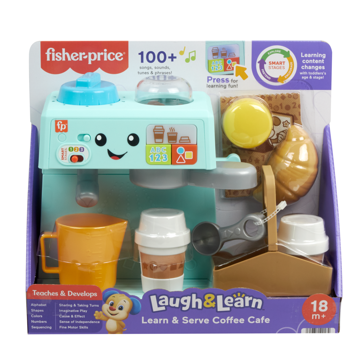 Fisher-Price Laugh & Learn Learn & Serve Coffee Café Toddler Electronic Toy, 10 Play Pieces, Multilanguage Version