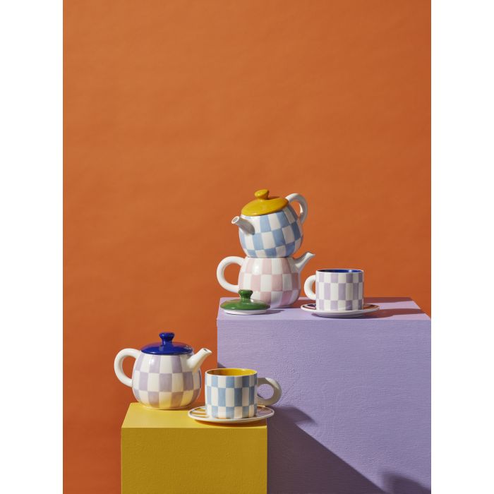 Emporium Check Teapot 700ml Pink & Green
