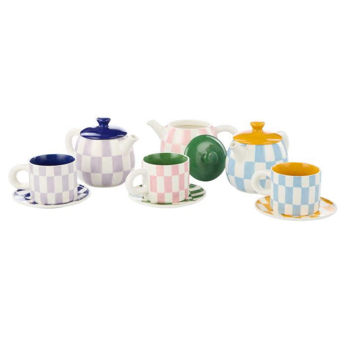 Emporium Check Teapot 700ml Pink & Green