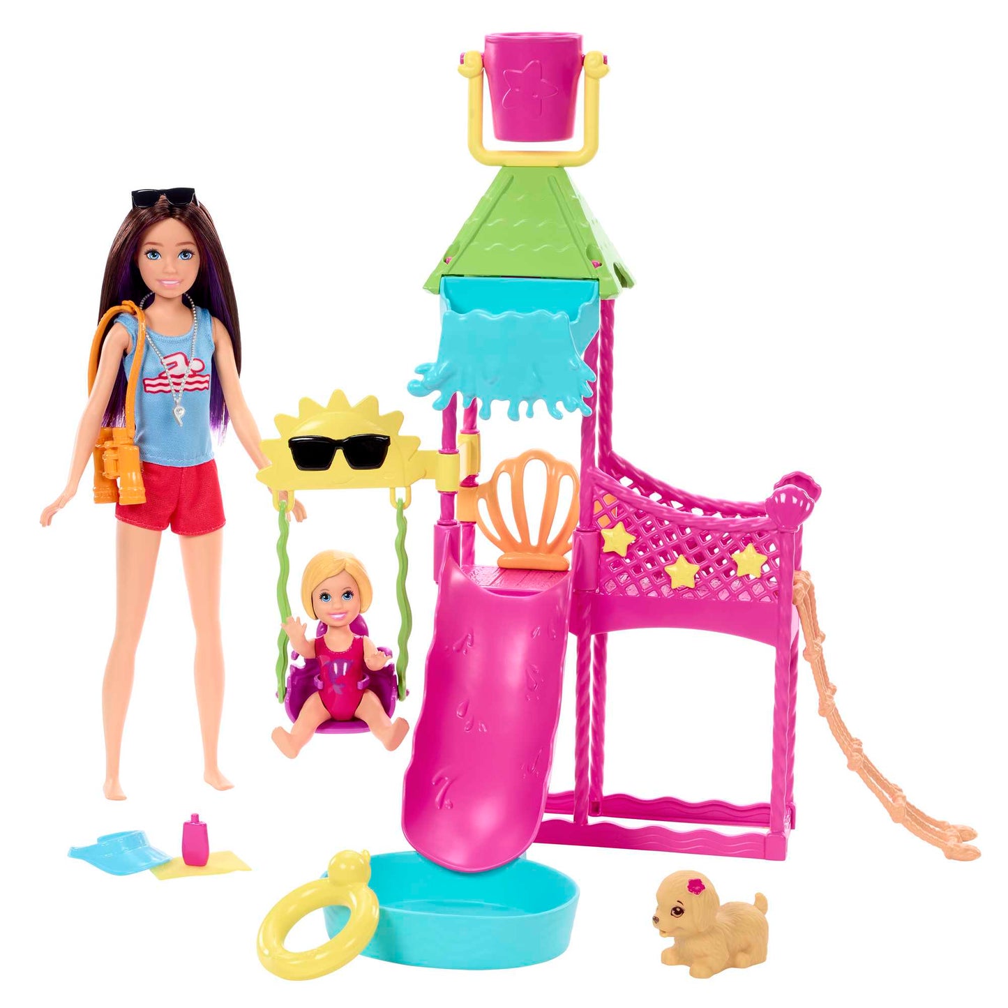 Barbie Toys, Skipper Doll And Waterpark Playset With Working Water Slide And Accessories, First Jobs