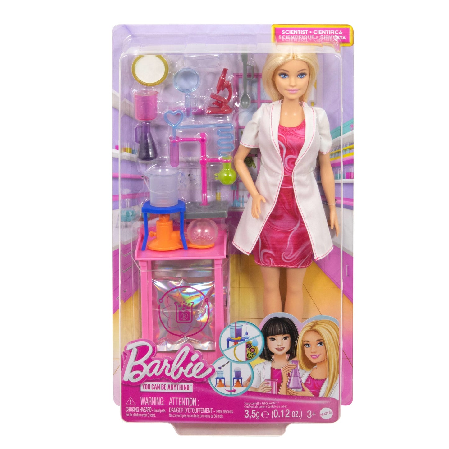 Barbie  Poupée Mode et Accessoires  Scientifique, Blonde, Table