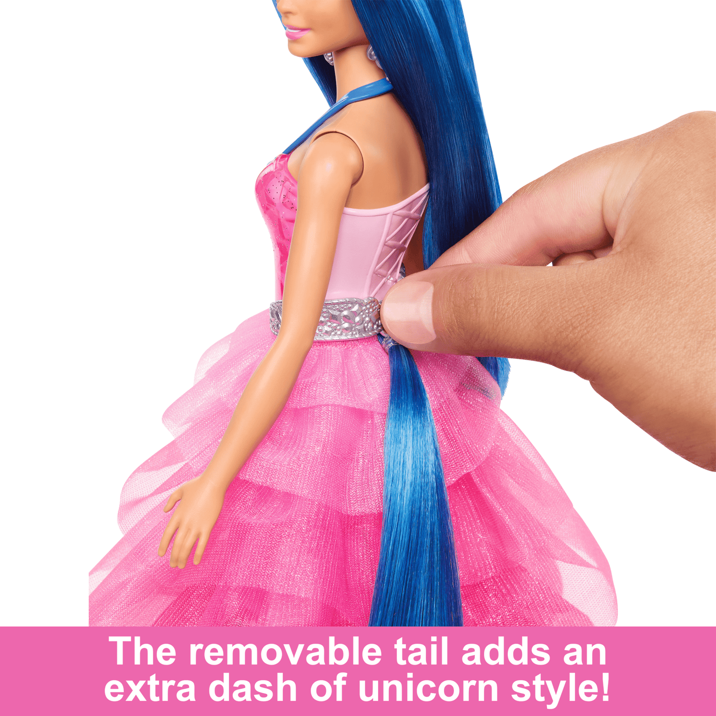 Barbie Unicorn Toy, 65th Anniversary Doll With Blue Hair, Pink Gown & Pet Alicorn