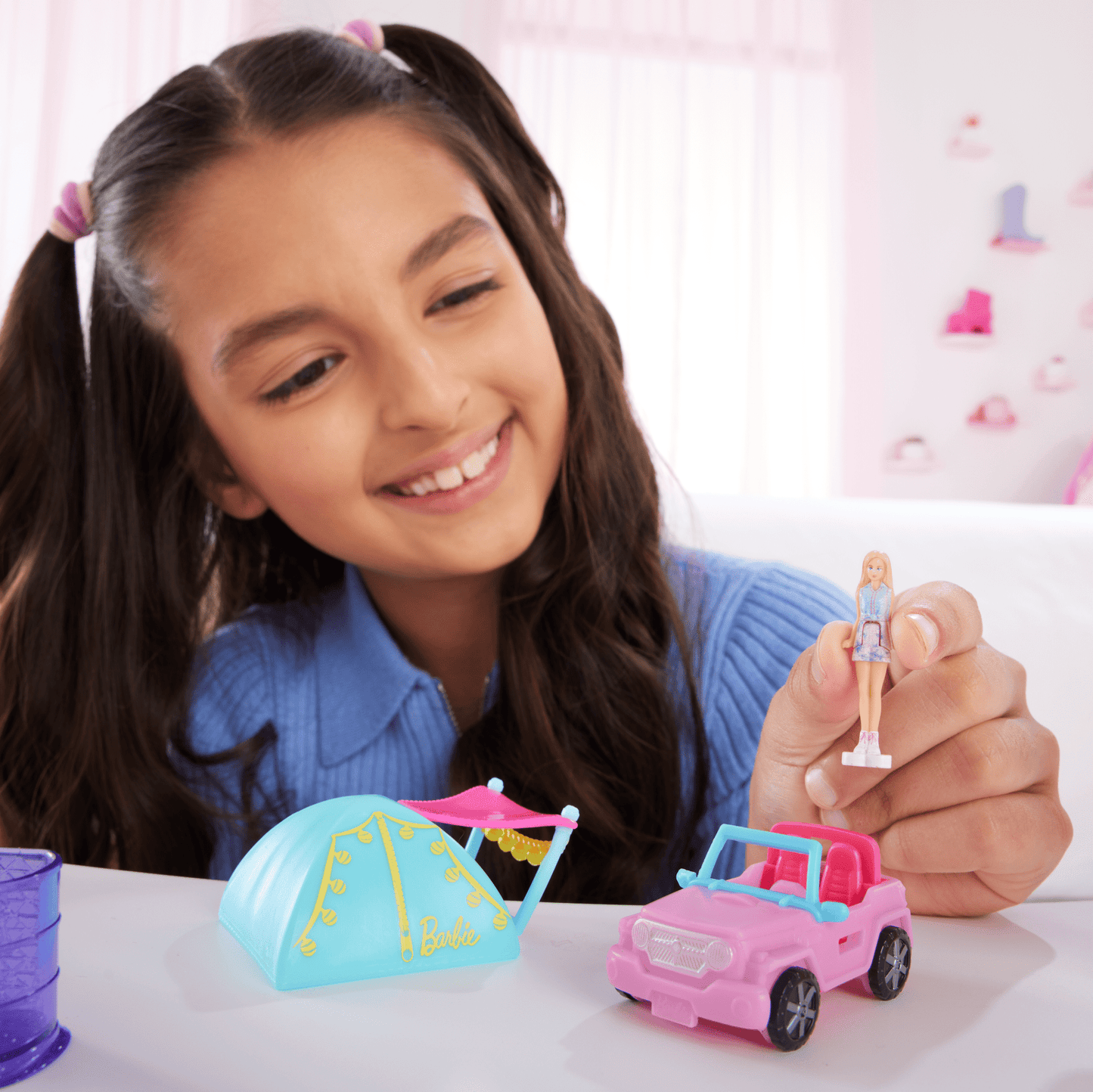 Barbie Mini Barbieland Doll & Vehicle Set With 1.5-inch Doll, Color-Change Suv & Tent Accessory